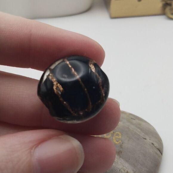 Artisan glass melt copper sparkle necklace charm bead - Picture 2 of 3